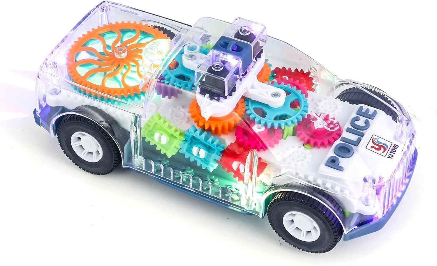 Transparent Police Car, Gear Toy with Light & Music, 