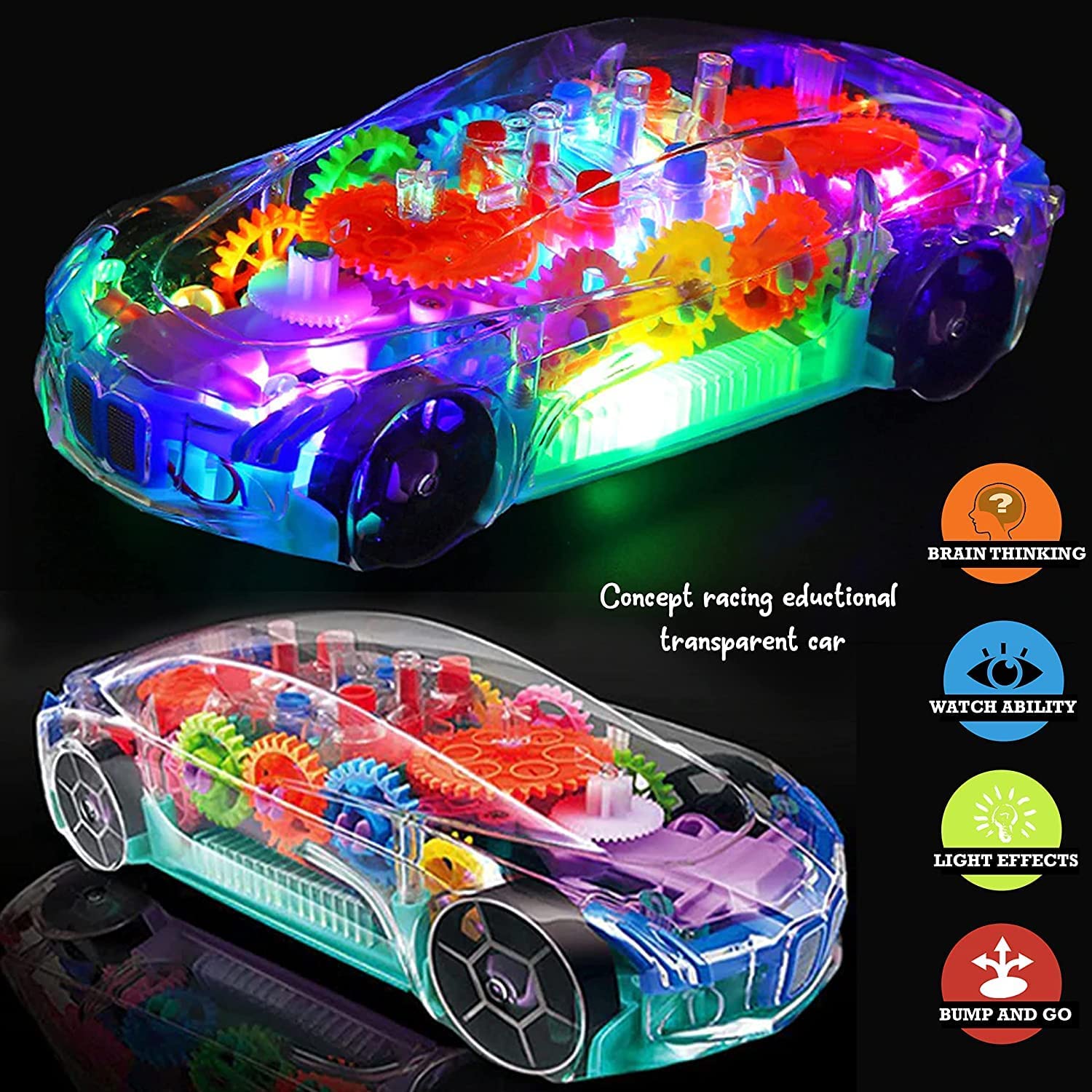 Transparent Concept Racing Car with Music & 3D Flashing Lights for Kids Toy 