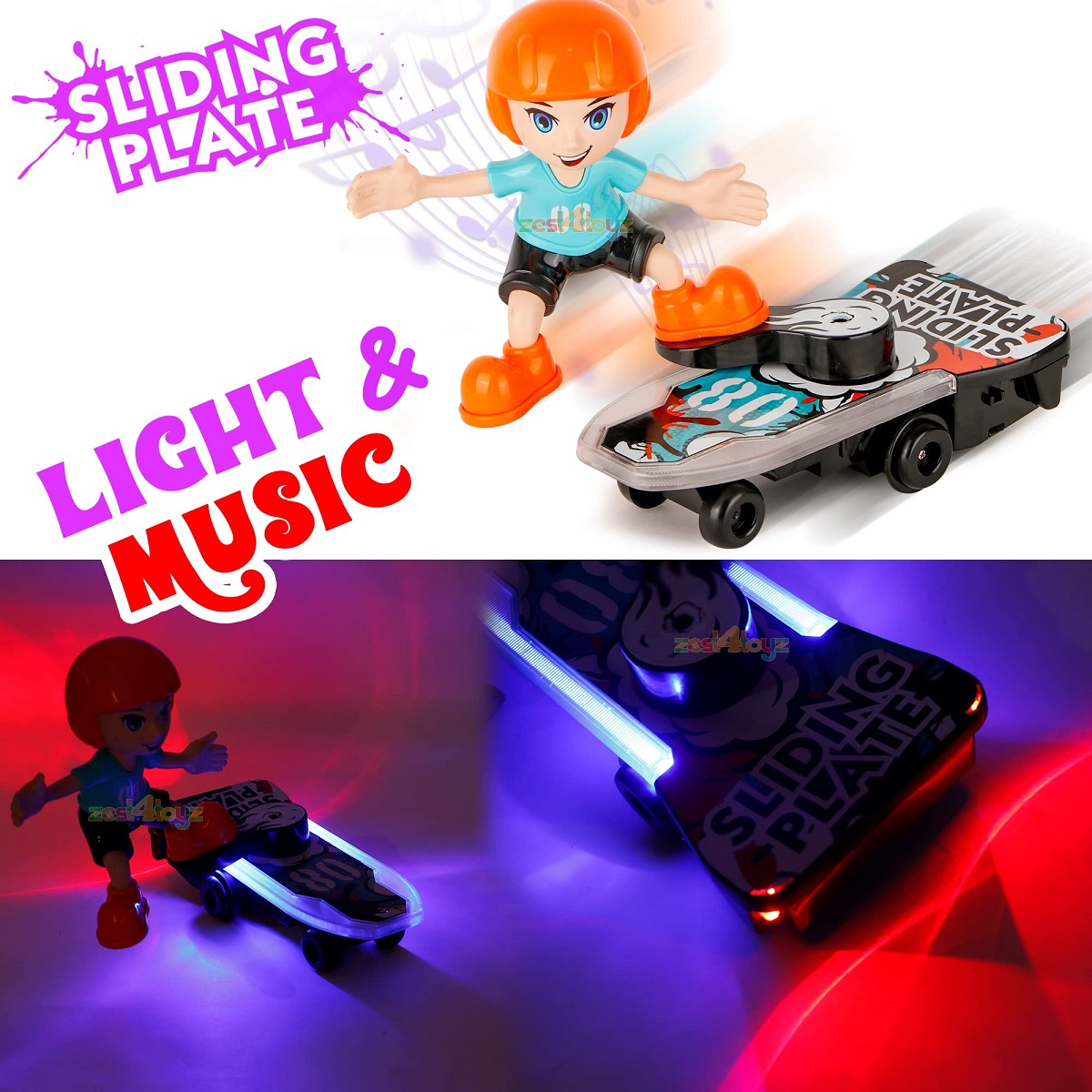 Sliding Plate -Electronic Stunt Skateboard Boy with Music & Light Effect (Multicolor)