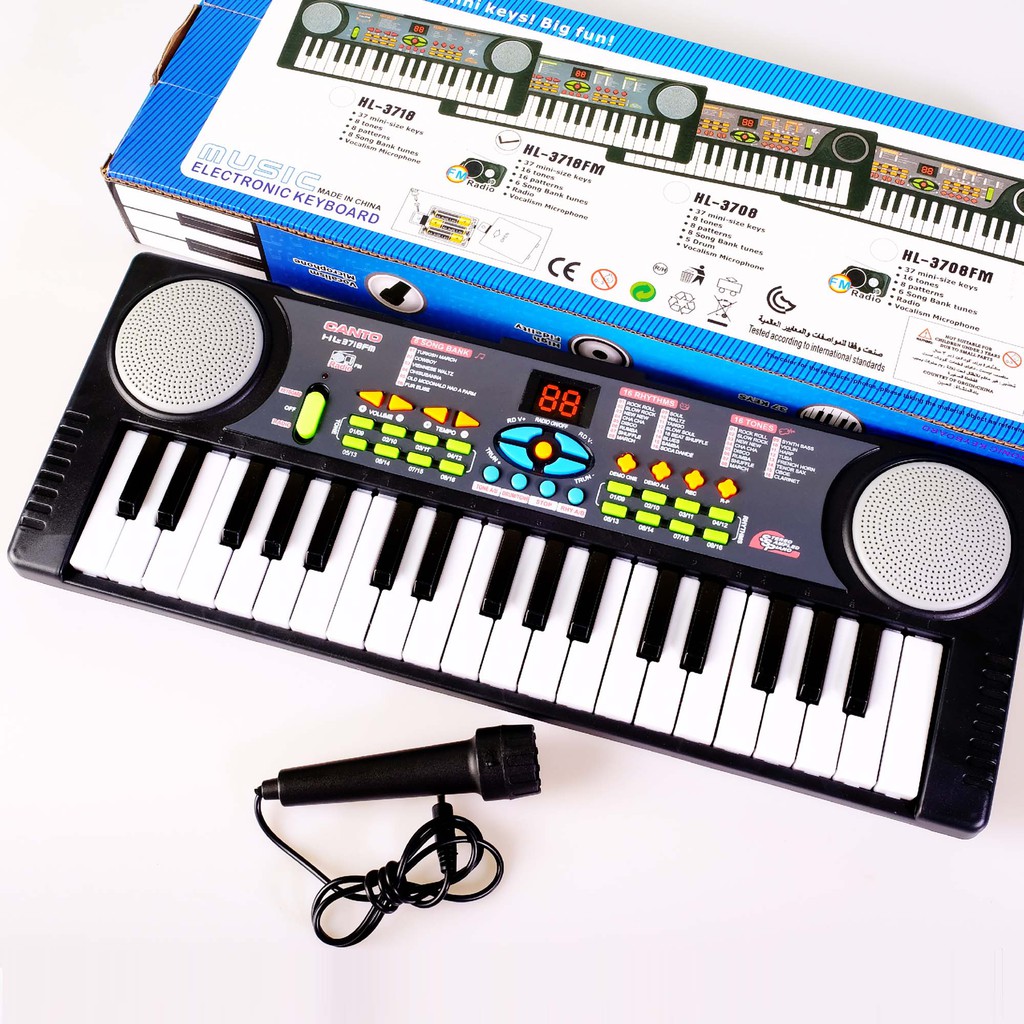 Canto-Electronic 37 Keys Musical Keyboard Piano: 8 Tone, 8 Beats, Tempo Adjusting, Microphone, FM 